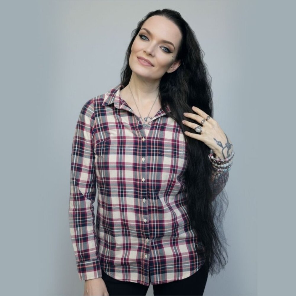 Banana Republic ✦ Plaid Button‑Up Shirt ✦ Pink Navy Classic Fit Cotton Blend S